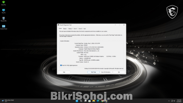 Desktop Computer MSI 16GB AMD Ryzen 5 SSD 512GB